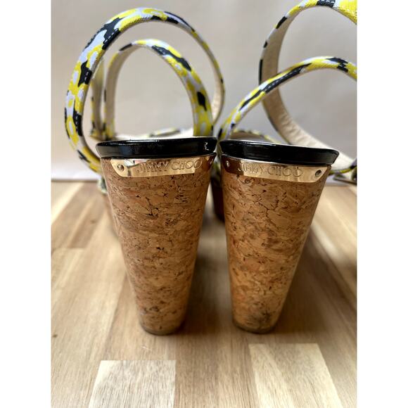 Jimmy Choo Platform Wedge Sandals Fabric Multicolor Pattern Size 37 - Picture 8 of 12